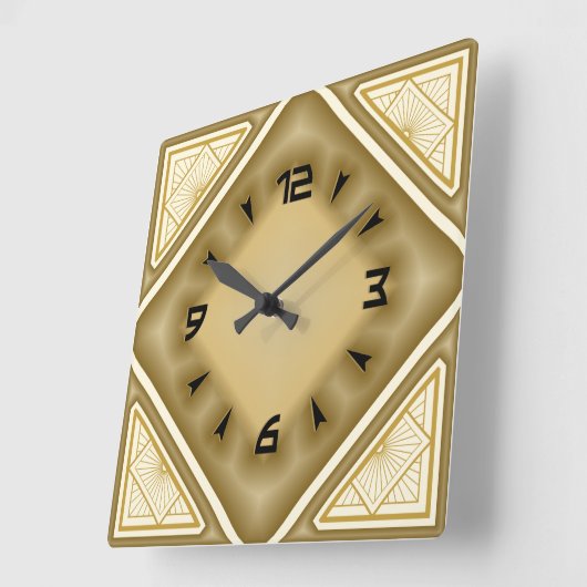 Gold Art Deco Vierkante Klok (Hoek)