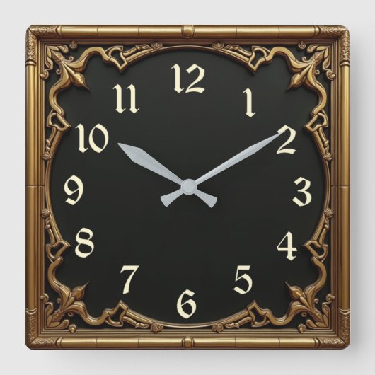 Gold Art Deco Vierkante Klok (Voorkant)
