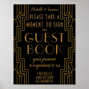 Gold Art Deco Wedding Sign Editable Guest Book Poster