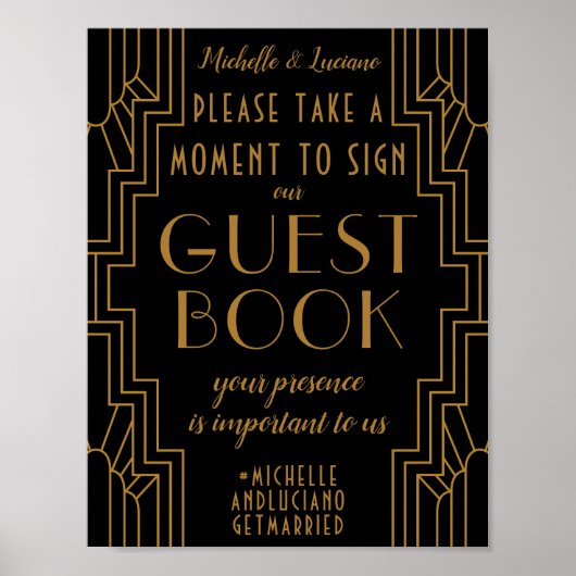 Gold Art Deco Wedding Sign Editable Guest Book Poster (Voorkant)