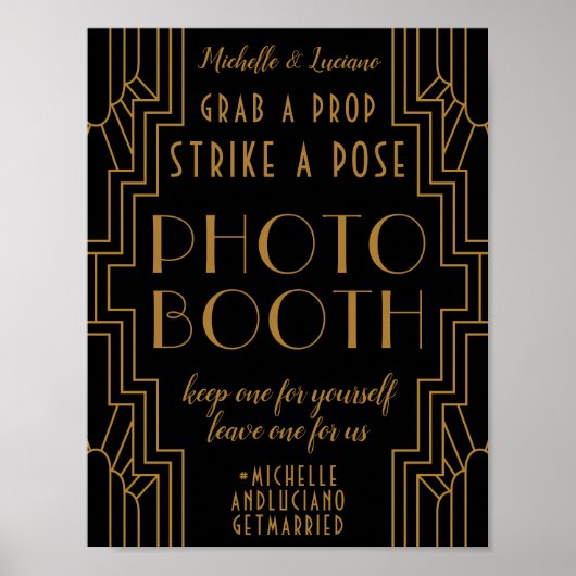 Gold Art Deco Wedding Sign Editable Photo Booth Poster (Voorkant)