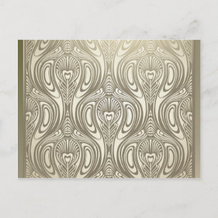 Gold, art nouveau, deco, wit, chic, elegant, mooi briefkaart