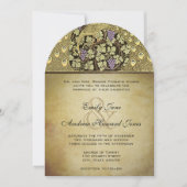 Gold Art Nouveau Peacock Birds Wedding Invitation Kaart (Voorkant)