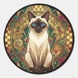 Gold Art Nouveau Siamese Cat Ronde Sticker
