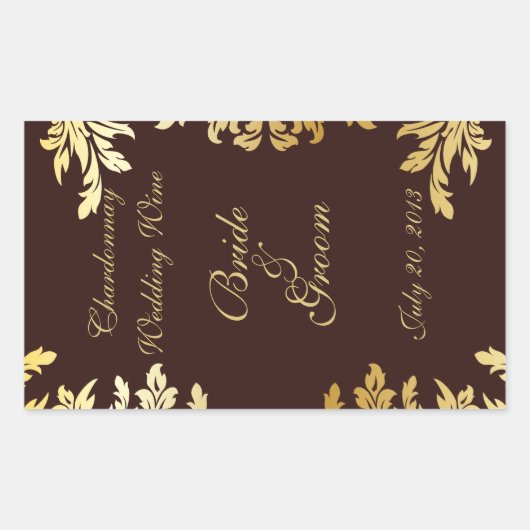 Gold Art Nouveau Wedding Wine Label Sticker (Voorkant)