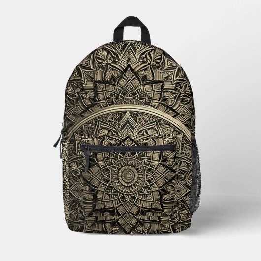 Gold Artistic Mandala Backpack Bedrukte Rugzak (Voorkant)