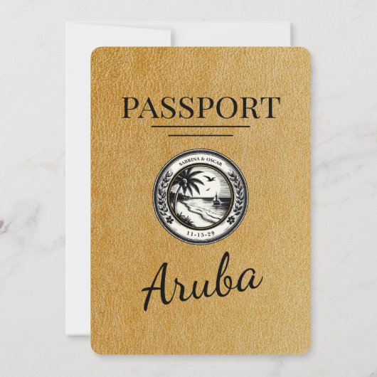 Gold Aruba Passport Uitnodiging voor het Huwelijk (Achterkant)