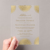 Gold Asian Motif Muslim Wedding Acryl Uitnodigingen (Insitu (Draagbaar))
