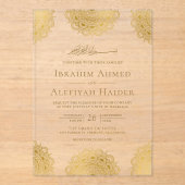 Gold Asian Motif Muslim Wedding Acryl Uitnodigingen (Voorkant)