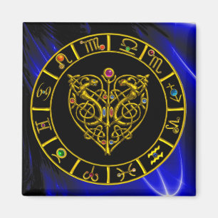 GOLD ASTRAL HEART, Zodiab Signs, Astrology Chart Magneet