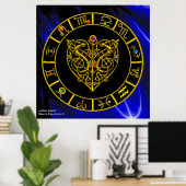 GOLD ASTRAL HEART ZODIAC SIGNE Black Blue Poster (Thuiskantoor)