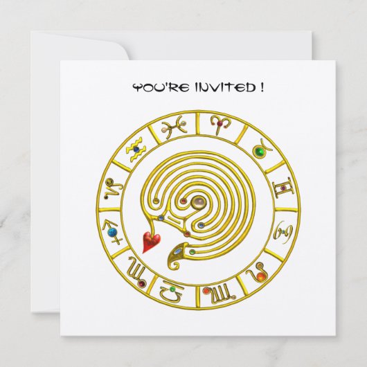 GOLD ASTRAL LABYRINTH Zodiac Signs Chart White Kaart (Voorkant)