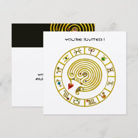 GOLD ASTRAL LABYRINTH Zodiac Signs Chart White Kaart (Voorkant / Achterkant)