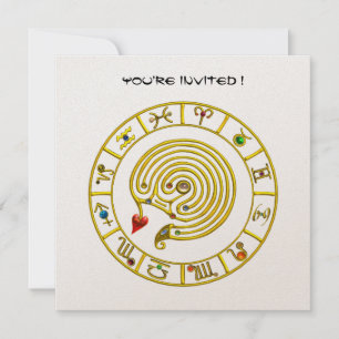 GOLD ASTRAL LABYRINTH Zodiac Signs Chart White Kaart