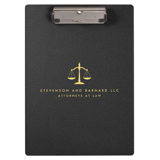 Gold Attorney Justice Scale Logo Zwart Leder Klembord (Voorkant)