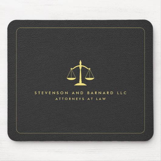 Gold Attorney Justice Scale Logo Zwart Leder Muismat (Voorkant)