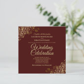 Gold Auburn Brown Simple Elegant Square Weddenscha Kaart (Staand voorkant)