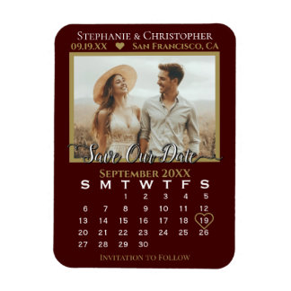 Gold & Auburn Photo Calendar Save Our Date Wedding Magneet