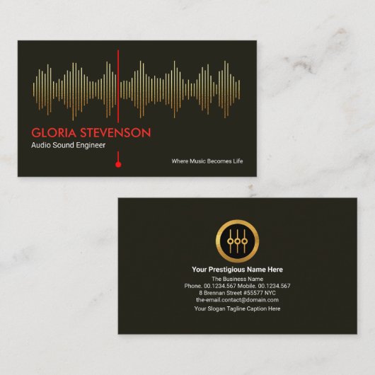 Gold Audio Sound Frequency Studio Engineer DJ Visitekaartje (Voorkant / Achterkant)