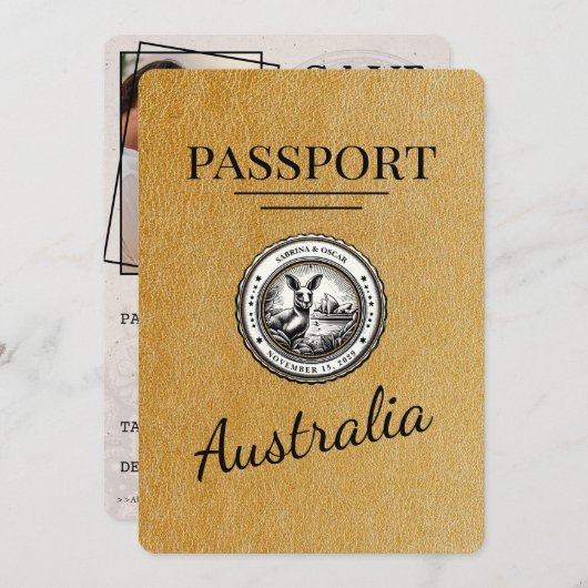 Gold Australia Passport Bewaar de datum Save The Date (Voorkant / Achterkant)