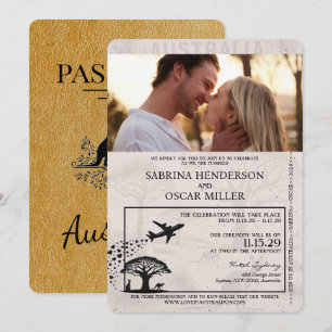 Gold Australia Passport Wedding Invitation Kaart