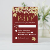 Gold Autumn Leaves Burgundy Fall Wedding RSVP (Staand voorkant)