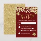 Gold Autumn Leaves Burgundy Fall Wedding RSVP (Voorkant / Achterkant)