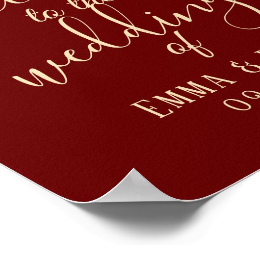 Gold Autumn Leaves Burgundy Red Fall Weddenschap Poster (Hoek)