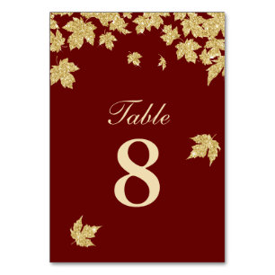 Gold Autumn Leaves Burgundy Red Fall Wedding Kaart