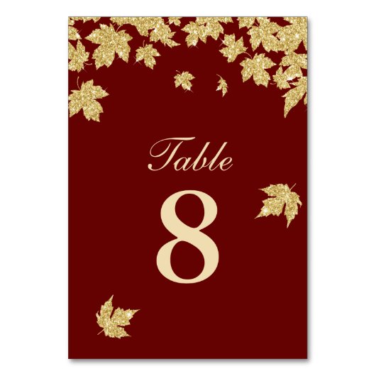 Gold Autumn Leaves Burgundy Red Fall Wedding Kaart (Voorkant)