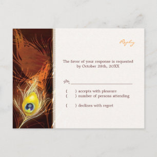 Gold Autumn Peacock Feather Wedding RSVP Uitnodiging Briefkaart