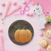 Gold Autumn Rustic Wood Pumpkin Papieren Bordje (Feest)