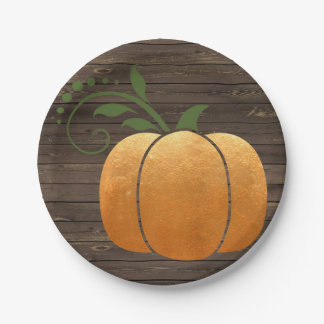 Gold Autumn Rustic Wood Pumpkin Papieren Bordje