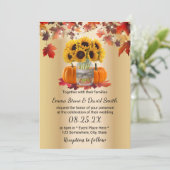 Gold Autumn Sunflower Jar Pumpkins Fall Wedding Kaart (Staand voorkant)