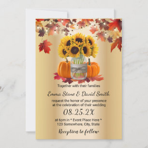 Gold Autumn Sunflower Jar Pumpkins Fall Wedding Kaart