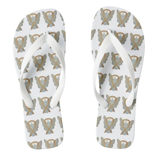Gold Awareness Ribbon Angel - Aangepaste Teenslipp Teenslippers (Voetbed)