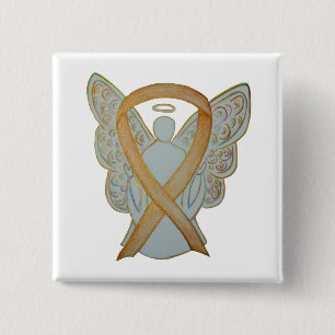 Gold Awareness Ribbon Angel Custom Art Pin Vierkante Button 5,1 Cm