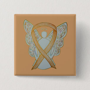Gold Awareness Ribbon Angel Custom Art Pin Vierkante Button 5,1 Cm