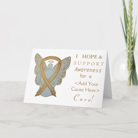 Gold Awareness Ribbon Custom Want Angel-kaarten Kaart (Voorkant)