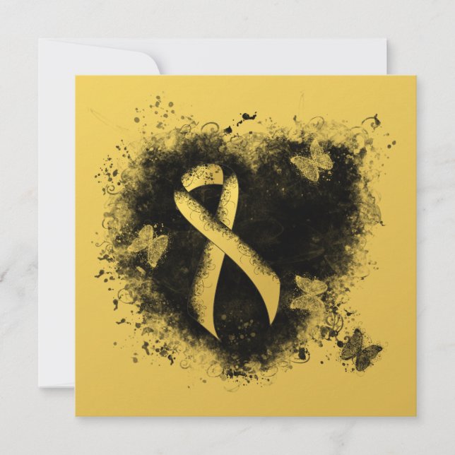 Gold Awareness Ribbon Grunge Heart (Voorkant)