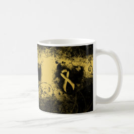 Gold Awareness Ribbon Grunge Heart Koffiemok