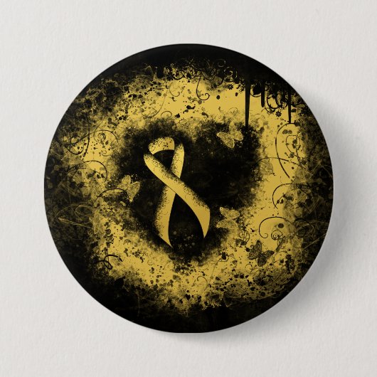 Gold Awareness Ribbon Grunge Heart Ronde Button 7,6 Cm (Voorkant)
