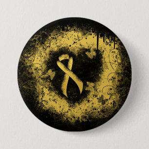 Gold Awareness Ribbon Grunge Heart Ronde Button 7,6 Cm