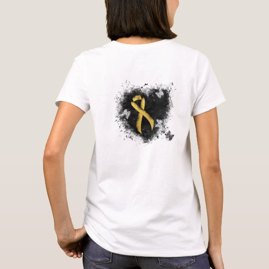 Gold Awareness Ribbon Grunge Heart T-shirt (Achterkant)