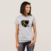 Gold Awareness Ribbon Grunge Heart T-shirt (Voorkant volledig)
