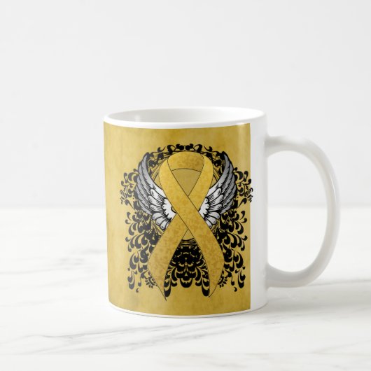 Gold Awareness Ribbon met Wings Koffiemok (Rechts)