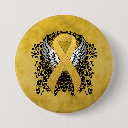 Gold Awareness Ribbon met Wings Ronde Button 7,6 Cm (Voorkant)