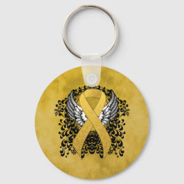 Gold Awareness Ribbon met Wings Sleutelhanger