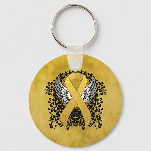 Gold Awareness Ribbon met Wings Sleutelhanger (Voorkant)