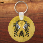 Gold Awareness Ribbon met Wings Sleutelhanger (Voorkant)